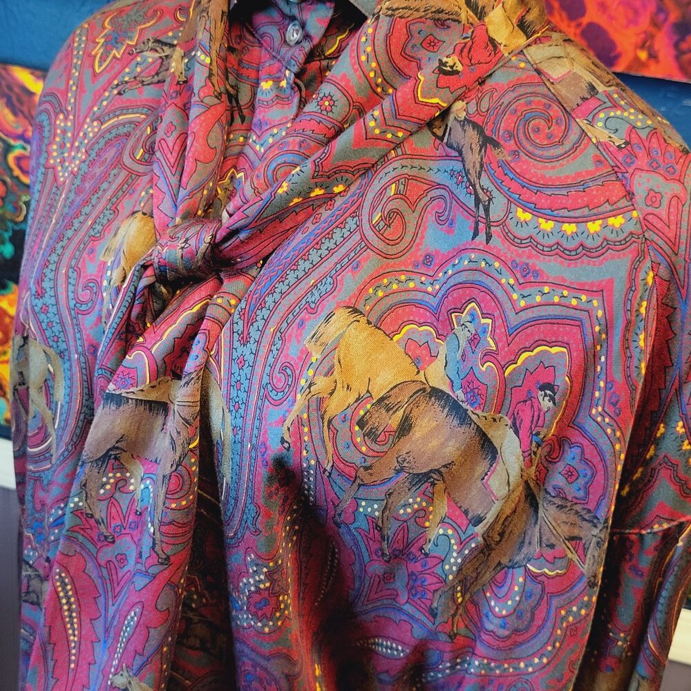 Vintage J.G. Hook ~ Sz 10~Equestrian Button Up w/Scarf~Excellent/New Condition - Picture 2 of 10